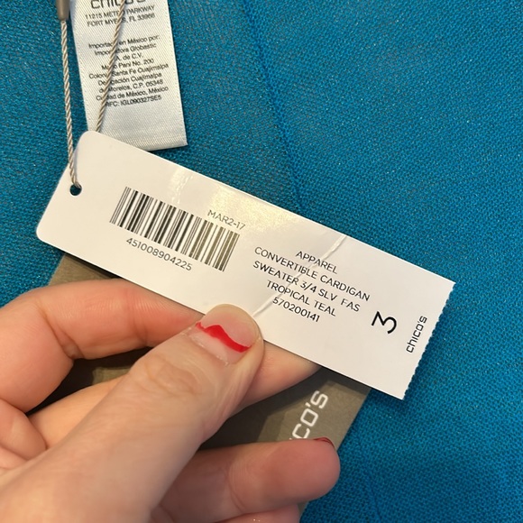 New Chico’s Convertible Cardigan Sweater 3/4 Sleeves Tropical Teal Size 3 (XL) - Picture 5 of 8